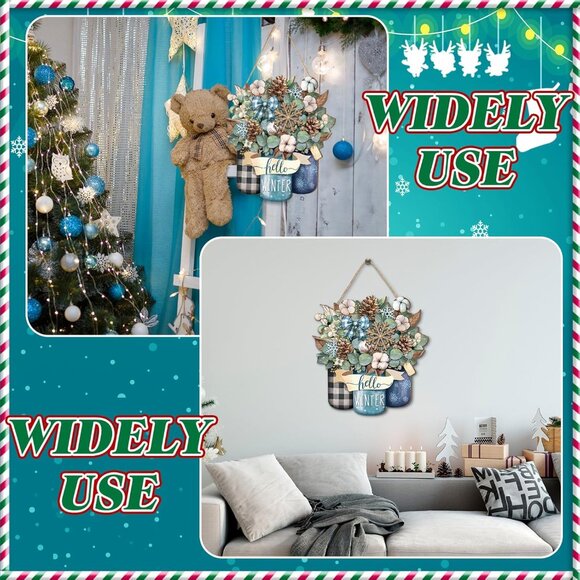Welcome Winter Door Decoration Hello Winter Wooden Sign Wall Snowflake Hanger Pl - Picture 4 of 6
